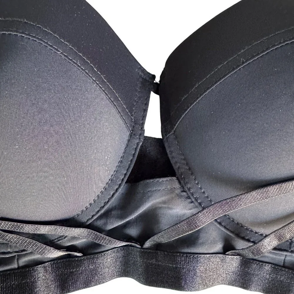 Black Sexy Strappy Padded Underwire Bra 36DD By Jezebel New - Picture 7 of 11